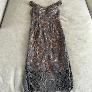 Purple grey lace dress with nude slip size small. Fits like a 4. Worn twice.